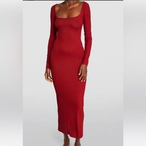 Skims soft lounge long sleeve dress in brick